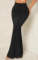 Elegant black high-waisted ruched fishtail skirt with slim fit ankle-length design - S / Black