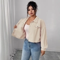Giacca corta in velluto a coste beige da donna con colletto a rever e monopetto - 1XL / Albicocca