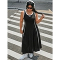 Women's plus size black sporty maxi dress with white contrast trim and California patch - XL / Black