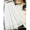 White tiered cake skirt with elastic waist and layered ruffles in a summer aesthetic - XL / White
