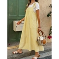 Plus size loose striped yellow pinafore dress with front pockets and white t-shirt - 3XL / Yellow