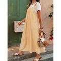 Relaxed yellow and white striped overall dress with bow shoulder straps and side pockets - 3XL / Orange