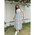 Bloemenprint maxi jurk in lichtblauw met gele bloemen voor een casual zomervakantie - 3XL / Blauw (P)