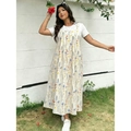 Bloemen maxi-jurk met zijzakken en een losse pasvorm in een casual zomerse stijl - 3XL / Abrikoos Bloemen (H)