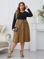 Detail of elegant two-piece style dress with black bodice and leopard print A-line skirt - 4XL / Black Brown