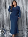 Dettaglio di abito da sera taglie forti con scollo a V e paillettes blu scuro - 3XL / Blu