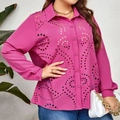 Élégante chemise rose rouge à manches longues avec motifs géométriques découpés au laser - XL / Rose Rouge