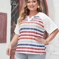 Women V-neck retro striped blouse with half sleeves and casual print fashion look - XL / White