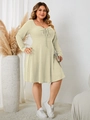 Detail of mint green plus size dress featuring ribbed texture and square neckline - 3XL / Apricot