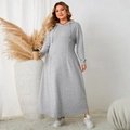 Robe longue à capuche grande taille grise avec manches longues et coupe trapèze décontractée - 1XL / Gris