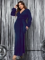 Dettaglio dell'abito da sera con scollo a V, paillettes blu e maniche lunghe eleganti - 3XL / Blu scuro