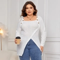 Camicetta bianca taglie forti con scollo quadrato, ricamo traforato e orlo a spacco - 1XL / Bianco