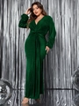 Dettaglio dell'abito da sera verde smeraldo con scollo a V e tessuto metallico luccicante - 2XL / Verde Scuro