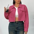 Short magenta corduroy jacket for women with polo collar and metallic buttons - XL / Rose Red