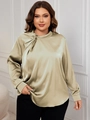 Detail of satin blouse featuring a twisted neckline design and high-gloss fabric texture - 3XL / Apricot