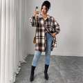 Veste chemise à carreaux pour femme avec capuche marron et noire et cordon - 3XL / Carreaux Noirs