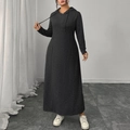 Dunkelgraues Maxi-Kapuzenkleid in schmaler Passform mit langen Ärmeln und Tunnelzug-Detail - XL / Schwarz