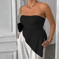 Top a fascia nero aderente con orlo asimmetrico e dettaglio a portafoglio in vita - 1XL / Nero