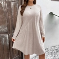 Elegante abito in maglia a coste beige avena con maniche lunghe e silhouette a trapezio - 1XL / Albicocca