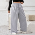 Grijze plus size damesbroek met rechte pijpen en elastische taille met koord - 1XL / Grijs