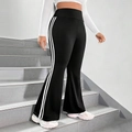 Women's high waist flared black yoga pants with white side stripes and slim fit design - 1XL / Black