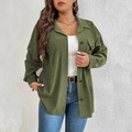 Veste chemise en velours côtelé vert olive avec poches boutonnées et coupe décontractée - 1XL / Vert Militaire