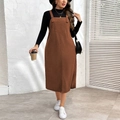 Vestido de pana marrón con tirantes y corte recto de largo medio para un look informal - 1XL / Marrón
