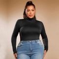 Eng anliegendes schwarzes Rollkragenoberteil für Damen mit langen Ärmeln - 1XL / Schwarz