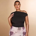 Top negro para mujer con hombros descubiertos, ajuste ceñido en tela elástica de moda - 1XL / Negro