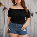 Zwarte strapless top met plooien, ruches en korte mouwen voor dames - 3XL / Zwart