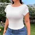 Slim fit women's short sleeve T-shirt in solid white with deep scoop neck and soft fabric - 1XL / White