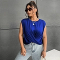 Plus size αμάνικη μπλούζα σε βασιλικό μπλε με σχέδιο κόμπο μπροστά για γυναίκες - 3XL / Μπλε