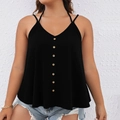 Canotta nera da donna con scollo a V e bottoni decorativi in legno dallo stile casual estivo - 3XL / Nero