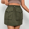Army green cargo mini skirt with elastic waist and drawstring detail for women - 1XL / Army Green