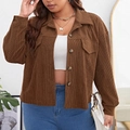 Giacca di velluto a coste marrone taglie forti da donna con colletto e tasche a patta - 1XL / caffè