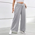 Damen Plus Size graue Jogginghose mit weitem Bein, hoher Taille und vorderen Ziernähten - 1XL / Spacegrau