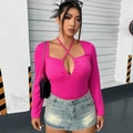 Schicker Langarm-Body in Pink mit Crossover-Neckholder und modischem Cut-out-Detail - 1XL / Rosarot
