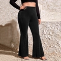 Pantalon évasé noir grande taille pour femme avec texture côtelée et taille élastique - 1XL / Noir