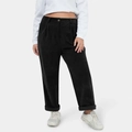 Pantaloni a gamba dritta in velluto a coste nero da donna con risvolto e vita alta - 1XL / Nero
