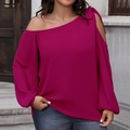Blusa rosa fucsia con hombros descubiertos y detalle elegante de lazo en el hombro - 1XL / Rosa Rojo