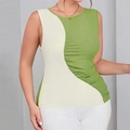 Top de punto sin mangas en verde y beige con diseño color block y detalles fruncidos - 1XL / Verde