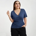 Slim fit V-neck short sleeve wrap top for women in deep blue with side ruched details - 1XL / Royal Blue