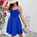Elegante abito blu reale con spalline sottili, vestibilità slim e linea ad A - 1XL / Blu
