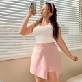 Rosa asymmetrischer Wickelrock mit hoher Taille und weißem ärmellosen Camisole-Top - 1XL / Rosa