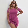 Vestido ajustado morado rosa con cuello en V y detalle de nudo en el dobladillo - 1XL / Rosa Rojo