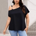 Elegant black one-shoulder top for women with chic gold metal buckle details - 1XL / Black