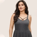 Robe longue sans manches gris foncé avec encolure à brides croisées et texture douce - 1XL / Gris
