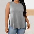 Dunkelgraues ärmelloses Sport-Tanktop für Damen mit Seitenschlitzen und Rundsaum - 1XL / Grau