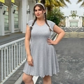 Grey plus size mini dress with ruffle sleeves and white bow accents on shoulders - 1XL / Gray