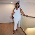 White sleeveless bodycon maxi dress in rib-knit fabric with U-neckline for women - 1XL / White
